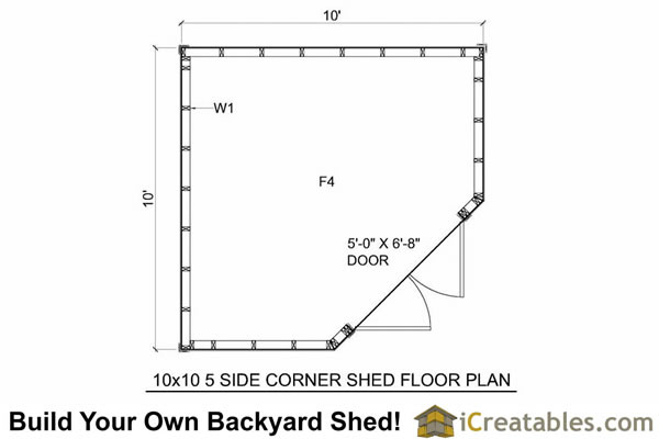 10x10 5 sided corner storage shed floor plans