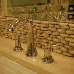 stone pebble bathroom backsplash