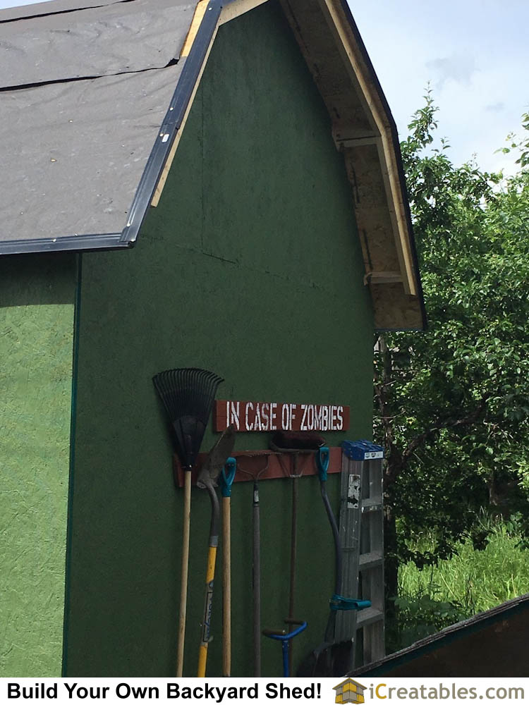 In case of zombies tool rack on storage shed