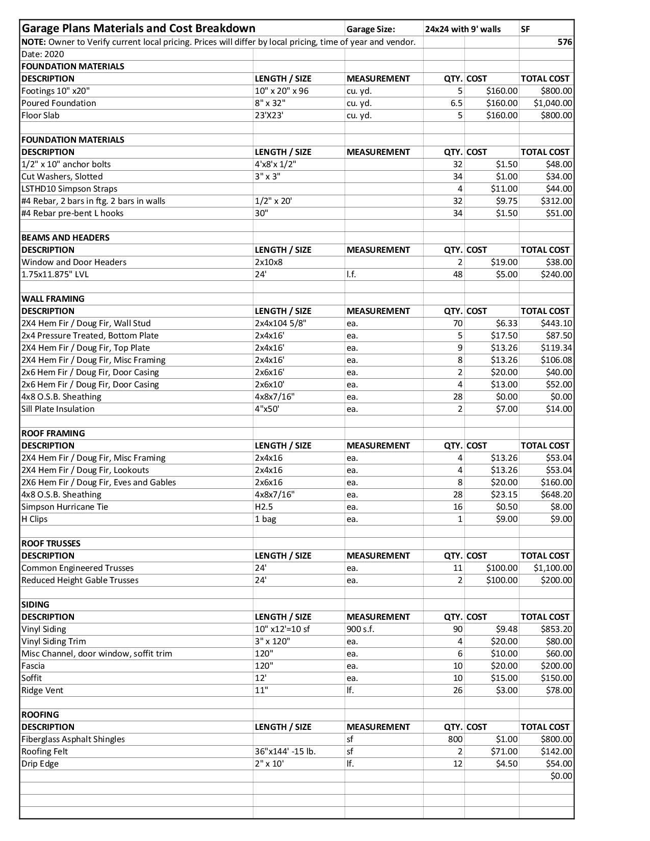 Custom Garage Plans - Storage Shed - Detached Garage Plans