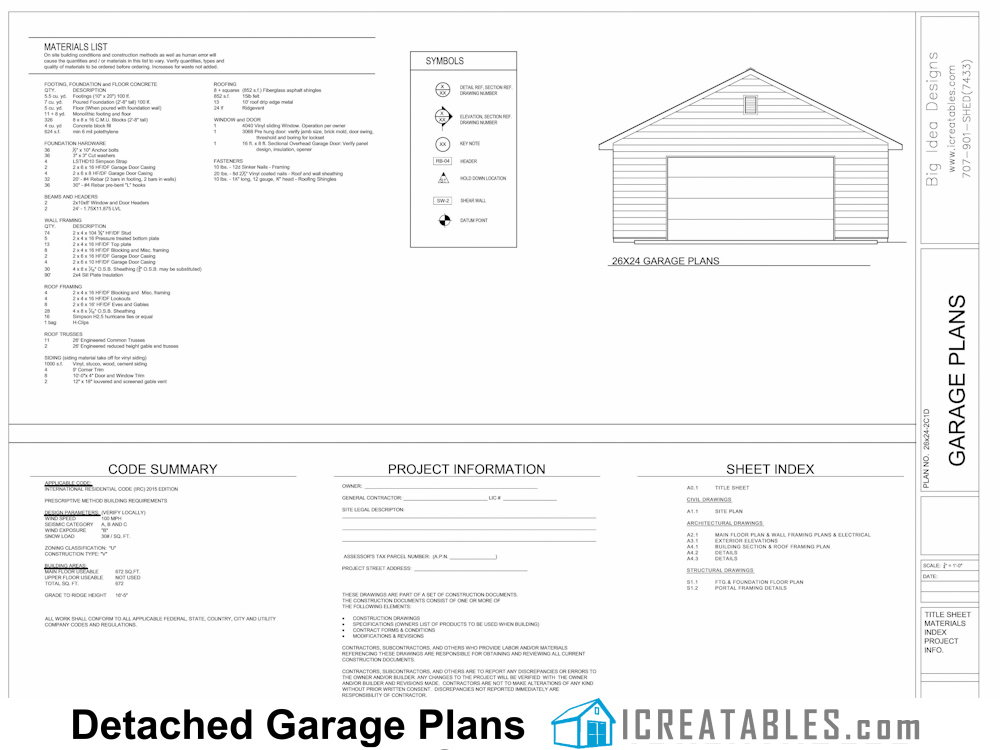 26x24 1 door garage plans