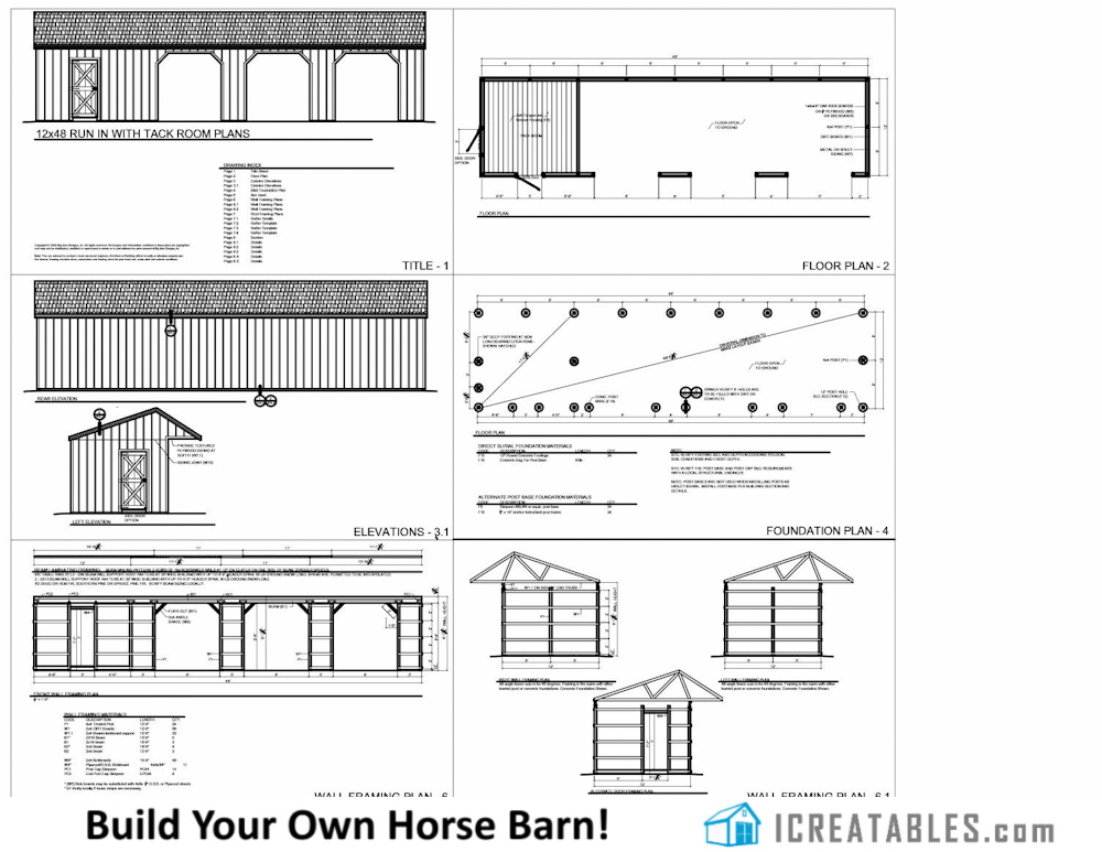 12x48 run in shed with cantilever building plans