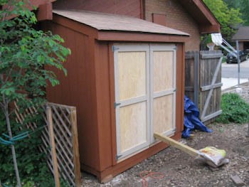 shed doors hung on shed