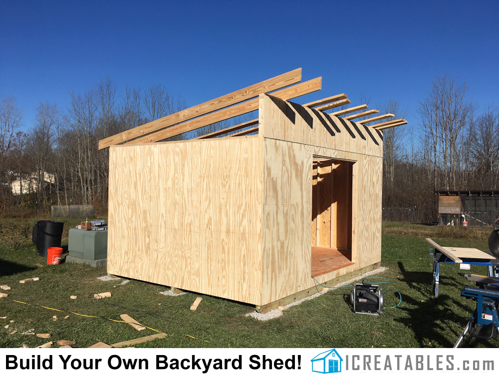 Setting roof rafters on 16x24 modern lean to shed plan