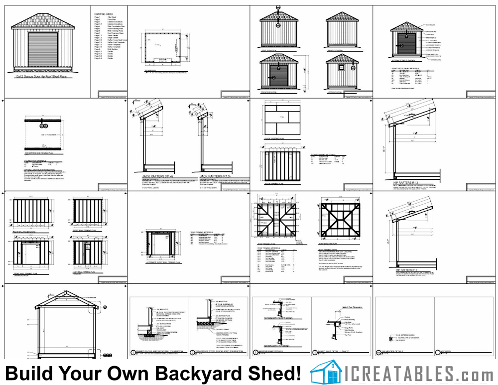 10x12 shed with garage door hip roof  plans