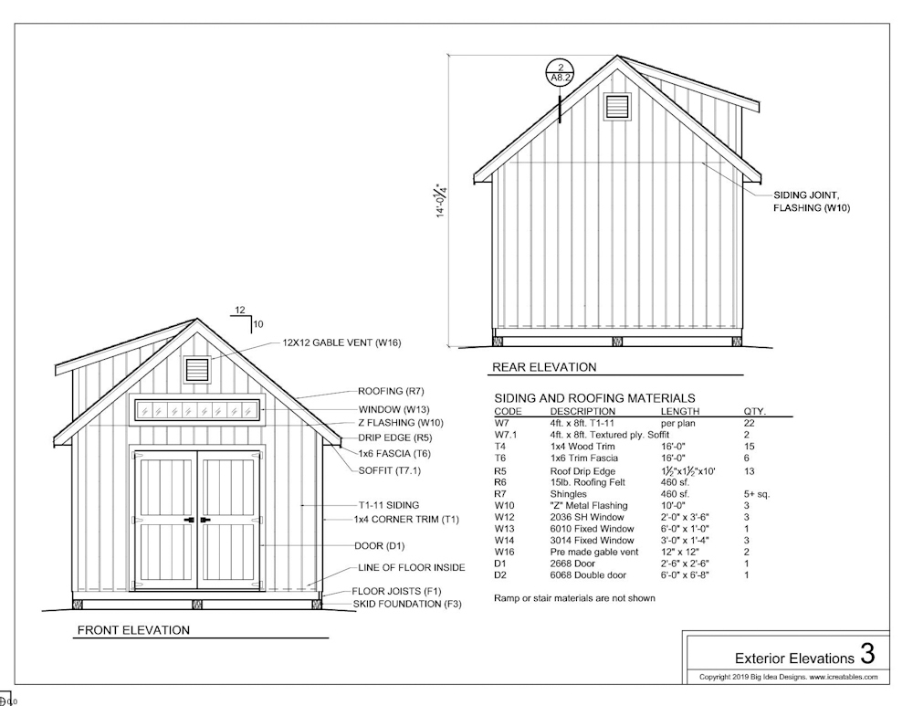 12x24 shed with dormer exterior elevations plans